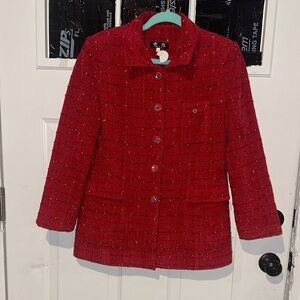 Vintage Chic Red Tweed Women's Blazer